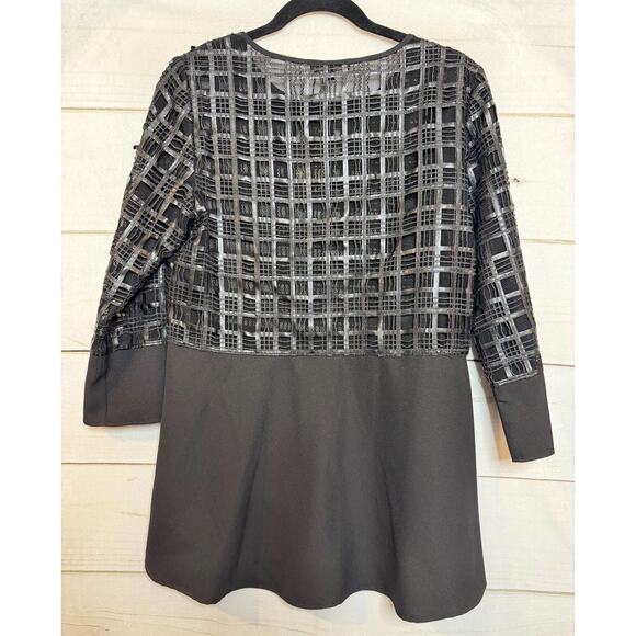 Alberto Makali NWT Sz M Top MSRP $179 Black Criss Cross Winter Chic Sheer - Picture 2 of 6